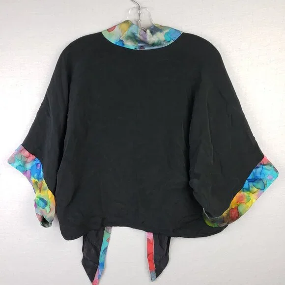 Invisible World Alaska Kimono Jacket 100% Silk Hand Painted Black size M Relaxed - Picture 7 of 14
